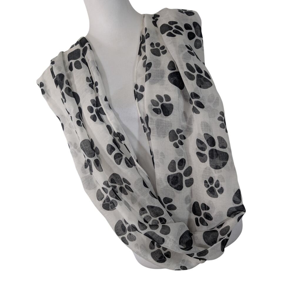ADORABLE BLACK & WHITE SHEER "PAWS" -(CAT OR DOG)- CIRCULAR SCARF, WRAP! OS